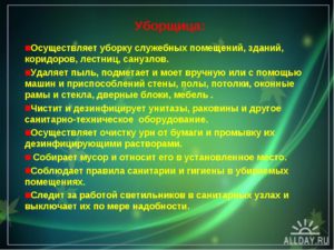Обязанности уборщицы в школе