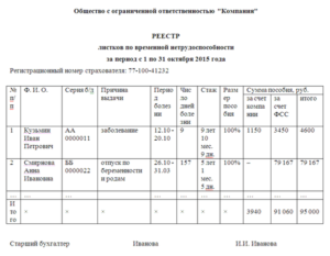 Реестры листков нетрудоспособности