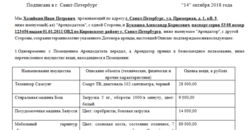 Акт описи имущества арендатора